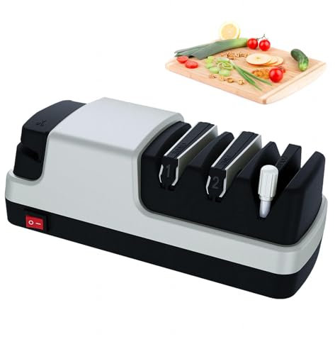 Aiguiseur Couteaux Professionnel 4 en 1 Eguiseur De Couteau Professionnel Avec Des Abrasifs 100% Diamantés Et Des Guides D'angle De Précision. Aiguiseur Couteau Electrique,Silver