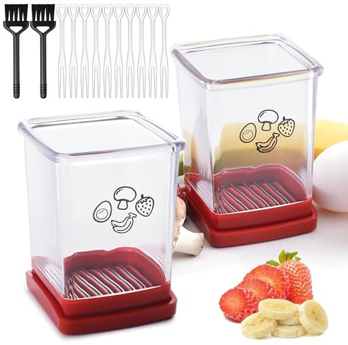 MissFox Gemüseschneider - 2er Set | Multifunktionaler Edelstahl Obstschneider mit Schutzkappe | Ideal für Erdbeeren, Bananen, Kartoffeln | Küchenhelfer für müheloses Schneiden