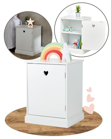 Haus Projekt Kinder Nachttisch, 50x33x39 cm, Kleiner weißer Beistelltisch für Kinderzimmer, Schlafzimmer, mit Zwei Regalen für die Aufbewahrung und Herz-Design, einfache Moderne Kindermöbel