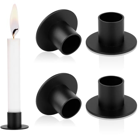 4Pcs Kerzenständer, Schwarz Kerzenhalter Stabkerzen,Metall Candles Holders | Ø22mm Stabkerze Halterung,Retro Stabkerzenhalter für Hochzeits Adventskranz, Weihnachtsfest, Halloween Party & Wohnzimmer