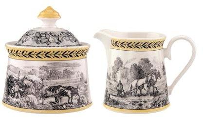 Villeroy & Boch Audun Ferme Lot de 2 Pots à Lait et Sucre de 300 ML chacun avec Motif Paysage en Porcelaine de qualité supérieure Blanc/Multicolore