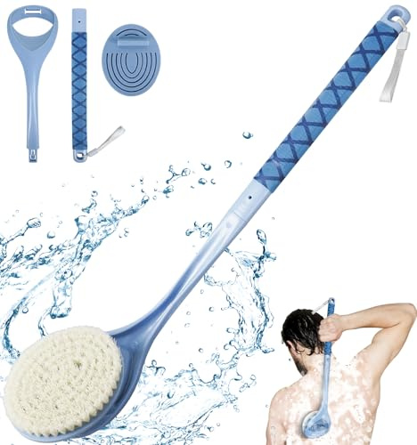 Back Scrubber Anti Slip for Shower, Detachable Back Bath Brush for Shower, Back Scrubber, Exfoliation and Improved Skin Health for Elderly with Limited Arm Movement, Disabled (Blue)