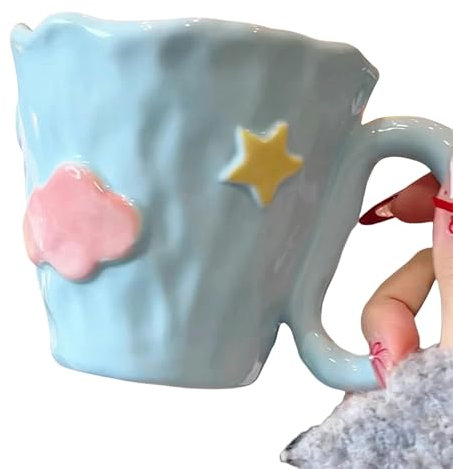 POLGDW Bouteille d'eau Tasse De Café en Céramique Soucoupe Cadeau Souvenir Filles Peintes À La Main Tasse d'eau Grande Capacité avec Cuillère-Tasse Unique (Emballage De Carton À La Vache)-Un