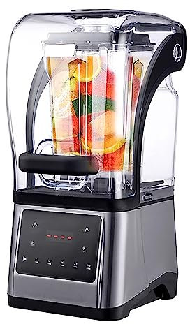 Licuadora comercial para hacer batidos, licuadora de 1,6 l con protector insonorizado, con función de sincronización, velocidad y tiempo ajustables, para triturar hielo, batidos, puré, bar cafetería