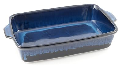 Hanseküche Fuente grande para 4 personas de cerámica de alta calidad, ideal para lasaña, cazuelas, tiramisú, forma de horno, (azul oscuro grande)