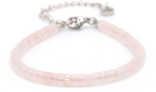 LAKADA Echtes Rosenquarz Edelstein Armband mit 4mm Reifensteinen - Länge verstellbar - Heilstein Schutzstein Edelsteinarmband Glücksbringer Talisman Geschenk (Rosenquarz, 18-23 Silber)