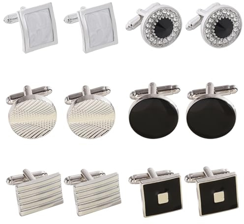 DKDDSSS 6 Pairs Bouton de Manchette Homme, Boutons de Manchette en Acier Inoxydable, Boutons de Manchette Classiques pour Homme, À La Mode Rétro Rayé Manchette, pour Mariage Business