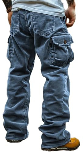 Oanviso Pantalon Cargo en Velours Côtelé Homme Pantalon Jogging Pantalon Coupe Regular Pantalon de Travail en Velours Cargo Pantalon Décontracté avec Poches pour Homme A Bleu XL