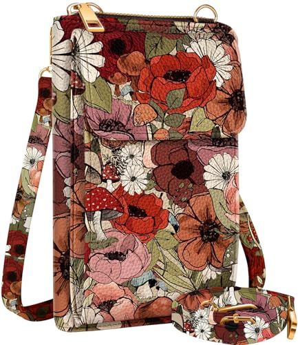 Miss Adola Cute Crossbody Purse Cell Phone Bags - Leather Cellphone Wallet Purse with Adjustable Shoulder Strap and Handle Strap Women Fashion Flower