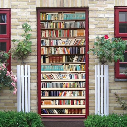 Selbstklebend Türbekleben Bücherregal Türtapete 90x210 cm, TürPoster Bücherregal Türbilder 3D Türaufkleber Dekoration Poster Tapete Türfolie, PVC Fototapete Wandtattoo Tür Tapeten m731