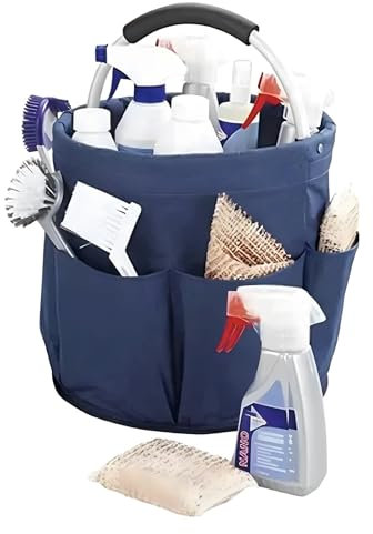 Foldable Cleaning Caddy with Handle Storage Box, 17L Multi-Pocket Caddy Organizer Tool Bag, Portable Storage Tool Bucket for Cleaning Products, Housekeeping, Garden Tools, Toiletries & Crafts (Blue)