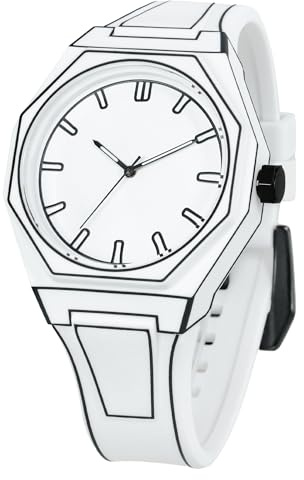 BARAMON Orologi da uomo alla moda Sketch Anime Series Quarzo Analogico Orologio Elegante Creativo Minimalista Casual Uomo Orologio Da Polso Impermeabile Sport Silicone Band, Bianco 1