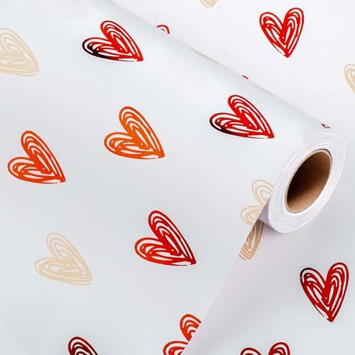 Wikadlik Carina carta da regalo, rotolo di carta da regalo di lusso con lamina rossa a forma di cuore, per San Valentino, festa della mamma, matrimoni, compleanni, Natale, vacanze, 43 cm x 10 m