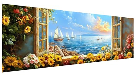 MOMAKA 5D Stor Diamond Painting Kits Fönster för vuxna, gör-det-själv 5D diamantmålningssatser Blomma Full Drill for Beginners, Rund Borr DIY Crystal Picture Art for Home Wall Decor 30x80 cm