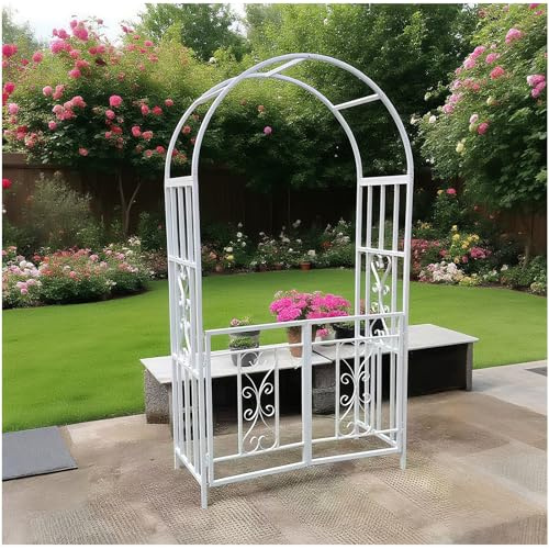 Rankbogen Mit Tor, Metall Rosenbogen Mit Tür, Stabile Rankhilfe Für Kletterpflanzen, Freistehender Gartenbogen Als Rosengitter, Torbogen Für Hochzeit Und Gartendekoration, Rankgestell HBT 210 x 114 x
