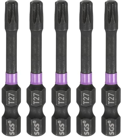 sourcing map 5 punte Torx T27 per cacciavite a percussione da 1/4, codolo esagonale, lunghezza 5,1 cm, magnetico, senza foro