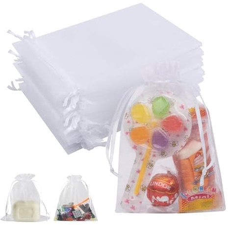 20 Pezzi Sacchetti Organza, 10 x 15 cm Biano Sacchetti in Organza con Coulisse, Organza Gioielli Sacchetto, Regalo Borse, per Matrimonio, Compleanno, Natale Regalo, Caramelle, Gioielli