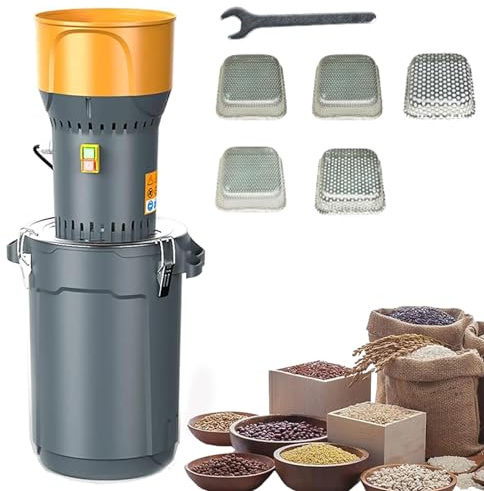 MAIMAILE Mulino Elettrico per Cereali da 60 Litri, Macchina per Grano Agricolo da 19.000 Giri/min, con Lama Affilata in Acciaio Inossidabile E 5 Setacci, Mulino per Cereali da 300 kg/h