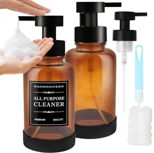2 Peezi 400ml Distributori di Sapone in Schiuma, Maxumille Marrone Schiuma Dispenser Sapone Bagno, Flaconi Riutilizzabili per Shampoo con Mano Antiscivolo, per Bagni e Cucine Hotel