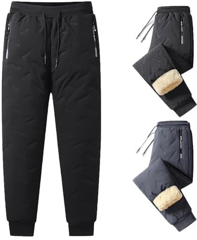 Polar Supply byxor, polarbyxor fleece termiska byxor unisex fleece fodrade vattentäta byxor vinter tjocka termiska sweatpants, Svart – joggare, XL
