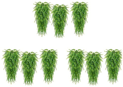 ISTOVO 9 Pièces Artificielles Fougères Suspendues Plantes Vigne Faux Lierre Boston Fougère Plante Suspendue en Plein Air Résistant Aux UV Plantes en Plastique (Vert)