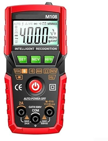 Multimètre numérique M108, multi-testeur pour test de circuit électrique, tension, courant, résistance, outil (noir)