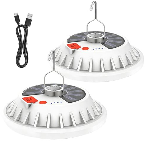 2 Stück Solar Led Campinglampe, Solar Campinglampe Mit Fernbedienung, Campinglampe Aufladbar, 5 Modi 120 LEDS Ipx5 Wasserdichte Solarlampen Für Außen Für Camping, Wandern, Outage, Notfall, Angeln
