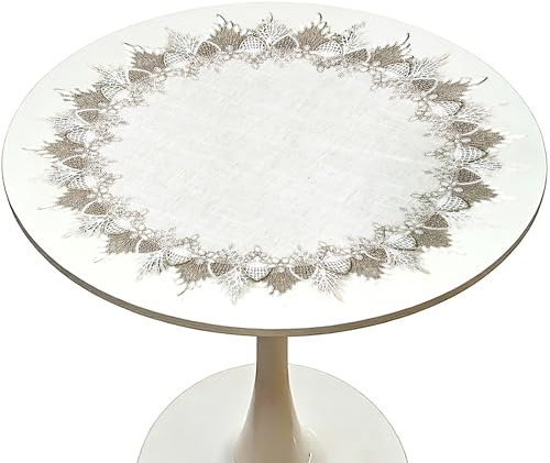 Runde Spitzen Tischdecken 60 cm in Beige, Elegante Tischdecken für Esszimmer, Stilvolle Tischdecke Rund als Tischdecke Beige Tischdekoration, Vintage Home Deko für Couchtisch und Festliche Anlässe