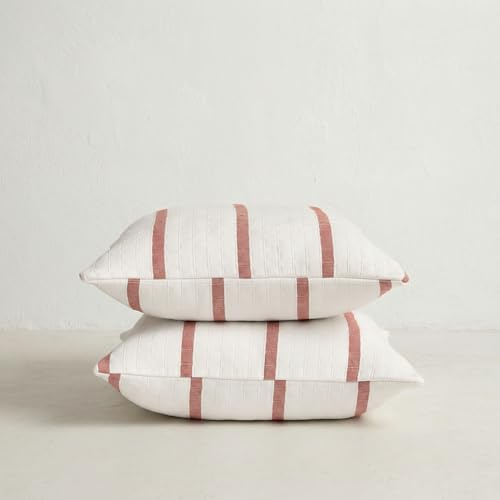 Pack 2 Fundas cojín 45x45 cm - Funda de cojin Cuadrada, Texturizada Ligera, a Rayas, Color Teja