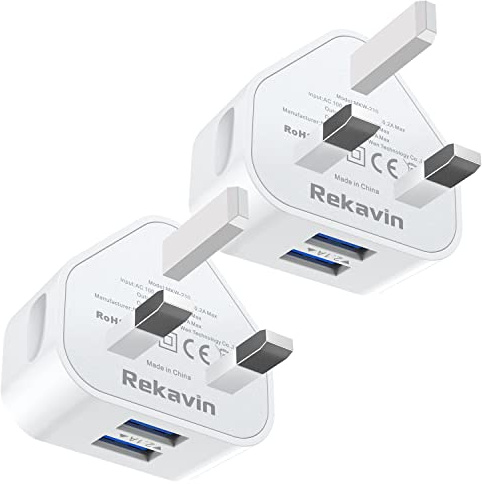 USB Plug,Dual USB Charger Plugs Adaptor UK 10.5W Phone Plugs with USB Port | 2Pack Double Compact 3 Pin Mains Charge Head 5V 2.1AMP Charging Compatible with iPhone 13 12 11 SE XS XR X 8 7 6 5,iPad