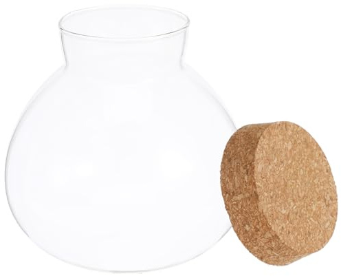 MOLUCKFU DIY Ecological Bottle Glass Jar with Cork Lid, 15cm Round Terrarium Container for Micro Landscape and Succulent Plant Display