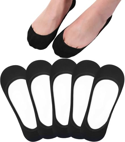 Toes Home No Show Socks Womens, Ultra Low Cut Liners Non Slip Footies for Flats Hidden Invisible Boat Summer Black 5 Pairs