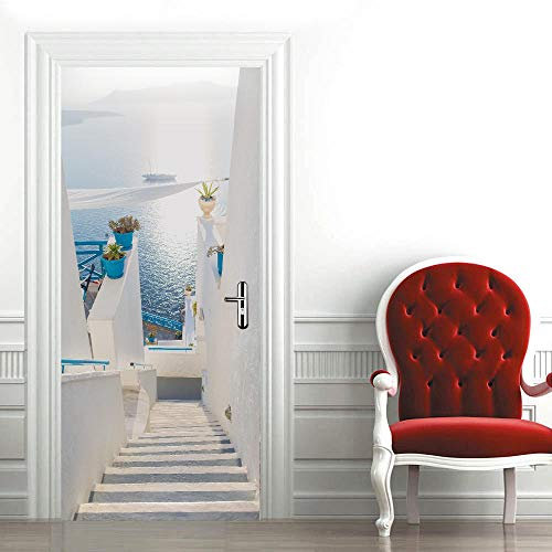 SMHCHA 3d Pegatinas de Pared Escaleras junto al mar 77X200CM Creativo mural de puerta Vinilo Impermeable Autoadhesivo Removible Papel Tapiz PVC Murales Posters Decoraciones