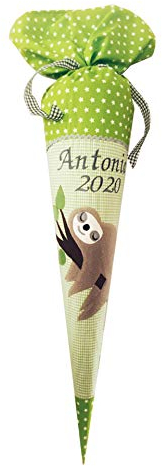 Glückspilz Schultüte I Faultier I Zuckertüte mit Namen personalisiert I Grün (Schultüte + Kissen + Rohling)