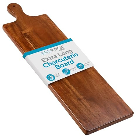 BIRDROCK HOME Acacia Wooden Serving Board with Handle - Extra Long Charcuterie Tray for Party Cheese, Meat, Fruit & Bread Display - Decorative Food Platter for Kitchen - Natural Wood - Espresso, 31.5”