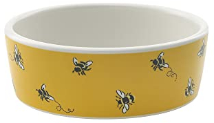 Pet Brands Cath Kidston Ceramic Dog Pet Bowl, Bee Print Water/Feeding Bowl, Yellow