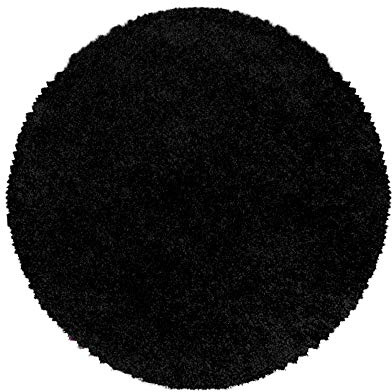 Teppium Moderner Hochflor Teppich Wohnzimmer 200 cm Rund Schwarz - Shaggy Flauschiger Teppich, Extra Weich, Pflegeleicht und Einfarbig - für Schlafzimmer, Küche und Esszimmer