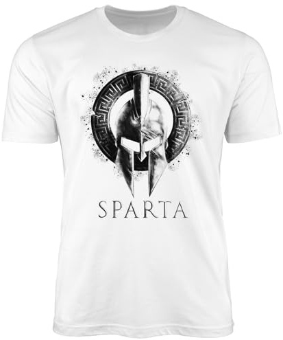 Neverless® Herren T-Shirt Aufdruck Sparta Helm Krieger Warrior Printshirt T-Shirt Used Look Slim Fit Fashion Streetstyle Weiss XL