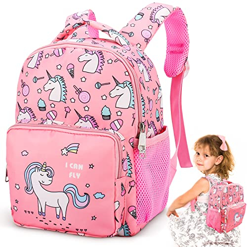 EQCSYDM Zaino Rosa per Bambini, Zainetto Asilo per Ragazze, Impermeabile Leggero Carino, da Viaggio, Scuola Elementare per 3-7 Anni