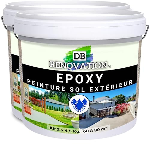 DB Rénovation Résine Epoxy Peinture sol Terrasse, balcon - Haute résistance Extérieur, Prêt à l'emploi - Blanc 9KG