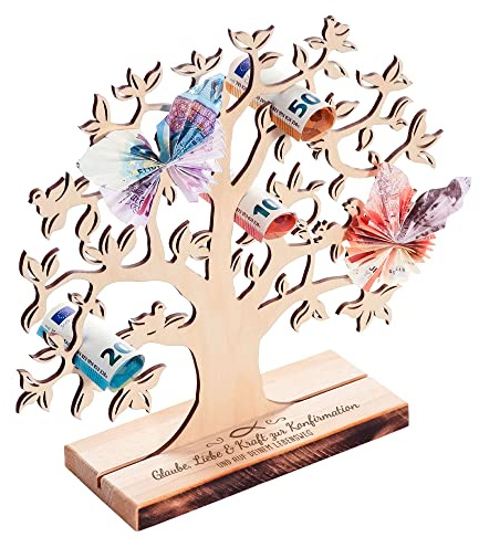 Holz Geldbaum mit Gravur, Konfirmationsgeschenk, Lebensbaum Deko, DIY Verpackung für Geldgeschenke, Geschenk zur Konfirmation, Geldgeschenk, Geld Holzbaum, Schmuckbaum, Konfirmationsgeschenke