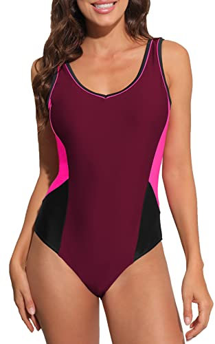 Halcurt Badeanzug Damen Bauchweg Einteiler Figurformend Schwimmanzug U-Rücken Sport Bademode Sexy Push Up Swimsuit M