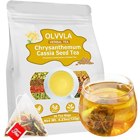 Olvvla - Chrysanthemum Cassia Seed Tea - 6g x 20 Count - Dandelion Leaf, Burdock Root, Goji Berry, Honeysuckle, Osmanthus, Barley, Gardenia Fruit
