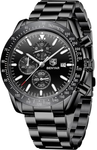 BENYAR, Relojes Hombre, Movimiento Cuarzo, Cronógrafo, Correa Piel/Acero/Silicona, Diseño Deportivo Negocio Moda, 30M/50M Impermeable, Resistente a los Arañazos, Regalos Elegantes para Hombres