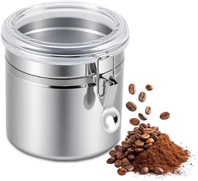 Contenitore per Caffè in Acciaio Inossidabile, Contenitore per Alimenti in Acciaio con Coperchio e Morsetto di Bloccaggio Barattolo per Cereali da Cucina Sigillato Sottovuoto per Caffè Tè Noci(M)