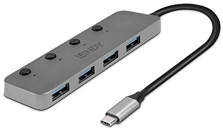 Lindy 43383 Hub USB 3.2 Gen1 de 4 Puertos con interruptores on/Off
