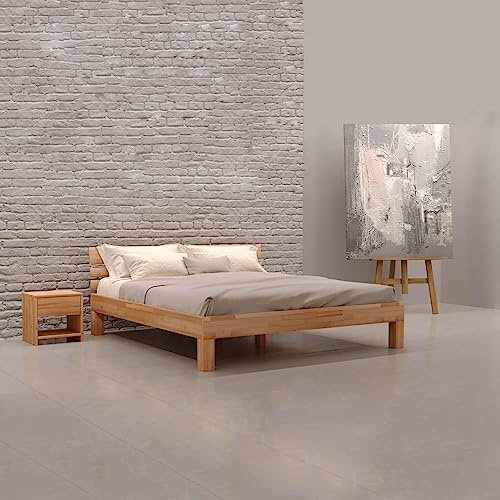 KROKWOOD Julia Solid Wood Bed - Durable FSC Certified Beech Wooden Bed Frame with Sturdy Headboard - Assembling Hardware Included (Single) 90 x 190 cm