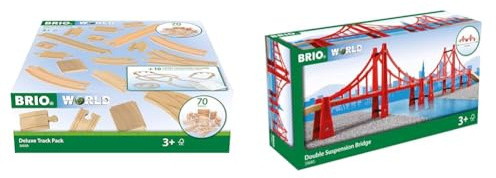 BRIO World 36030 Schienensortiment Deluxe - 70-teiliges Set mit Schienen & World 33683 - Hängebrücke - Eisenbahnzubehör Holzeisenbahn