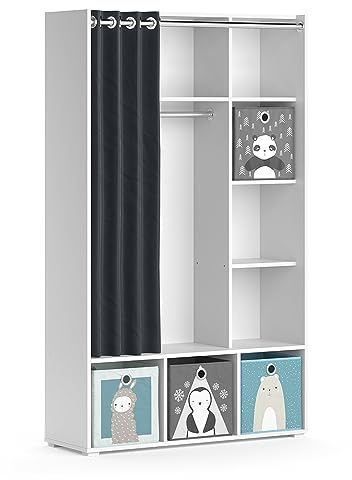 Vicco Kinderkleiderschrank Luigi, Weiß, 105.8 x 178.1 cm | Mit Faltboxen (grau), kombinierbar mit weiteren Möbeln der Serie Luigi