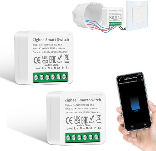 2 PCS CNBINGO ZigBee Smart Lichtschalter Modul, Mini DIY ZigBee Schalter | Kompatibel mit Alexa,Google Home,Smart Life,Tuya,Funkfernbedienung,Einbau hinter Wandschalter,Neutralleiter Erforderlich